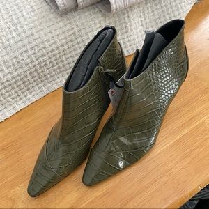 Zara Green asymmetrical croc bootie